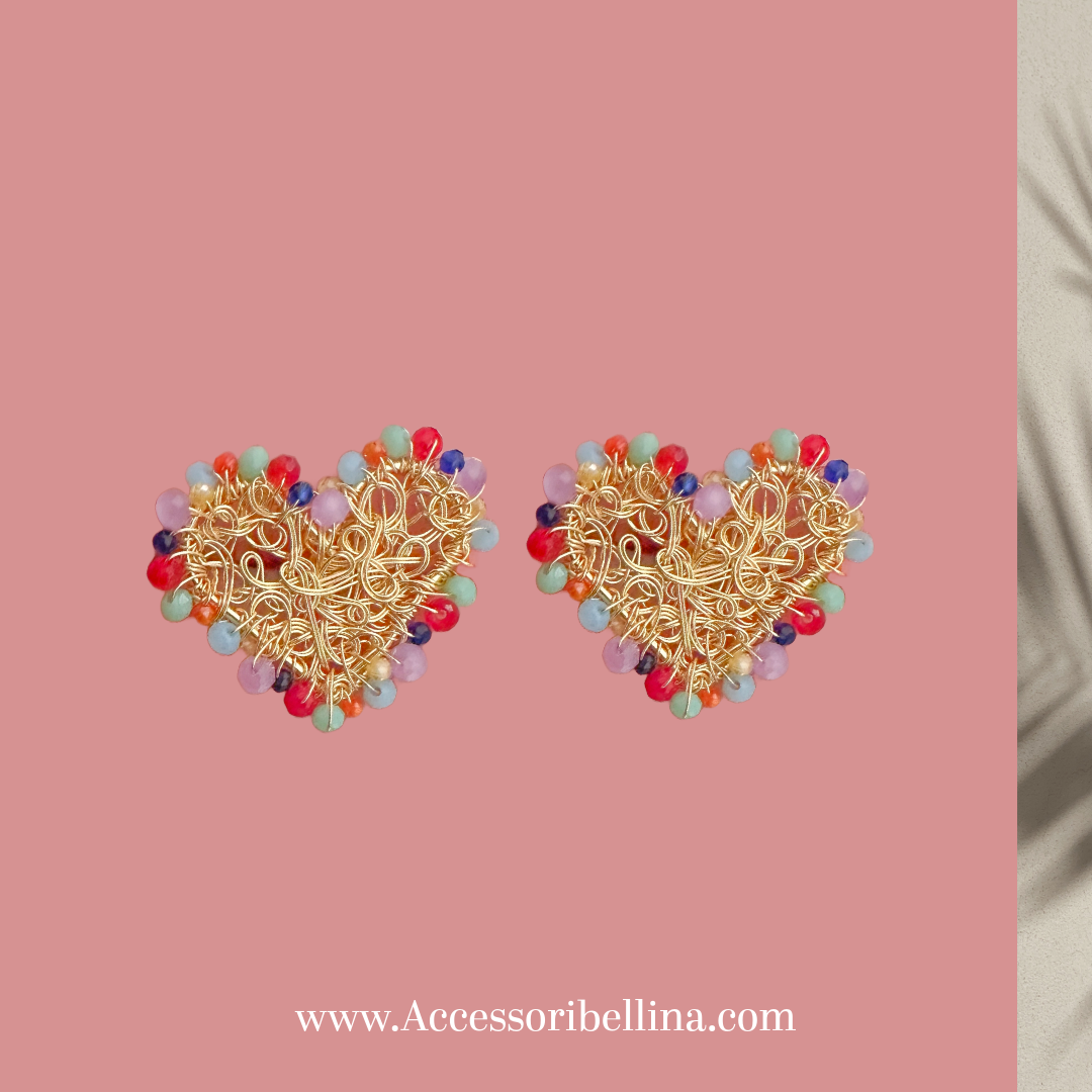 Anni – Handwoven Heart Earrings with Czech Beads or Zirconias