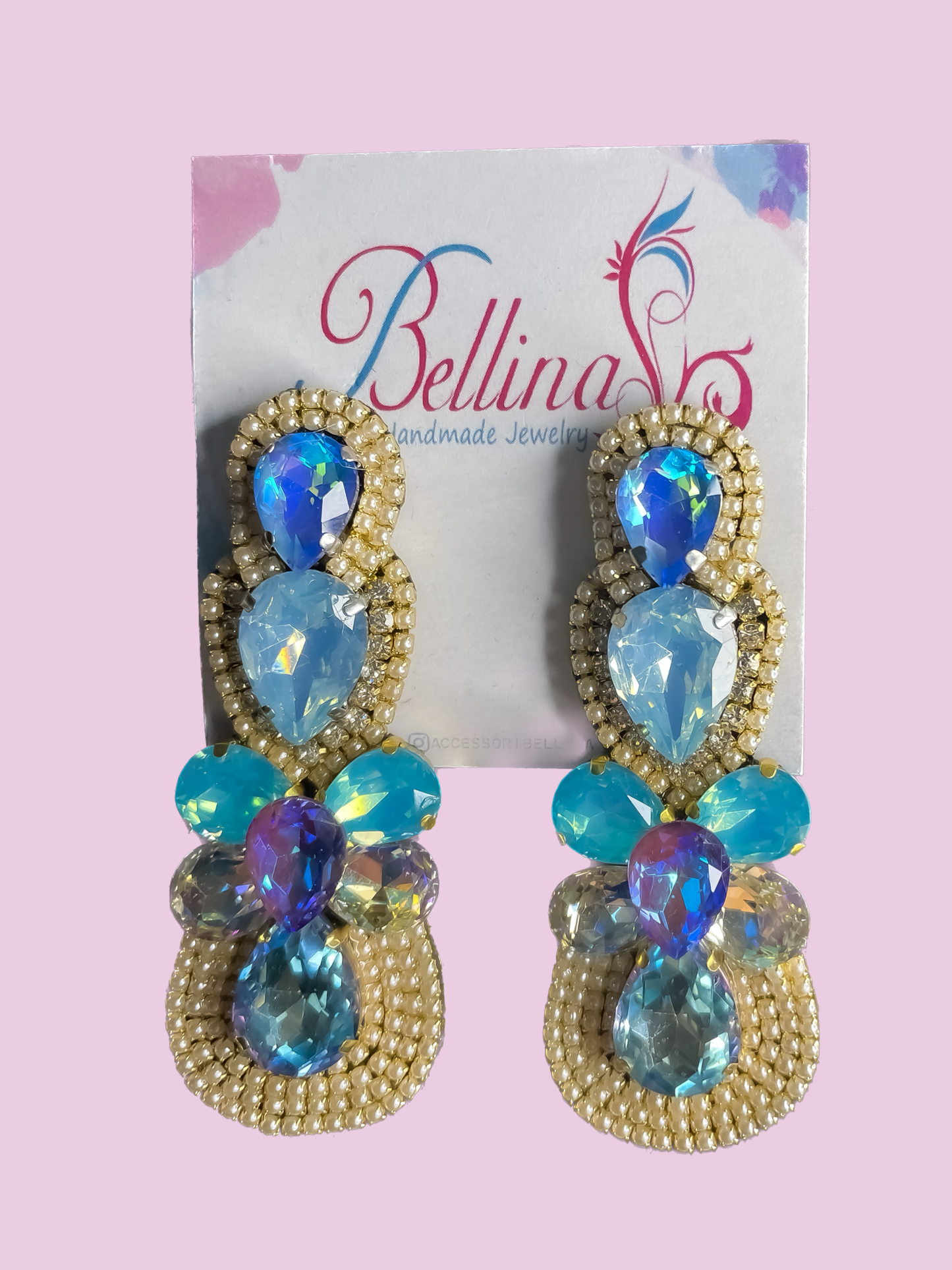 Blue crystal earrings edged