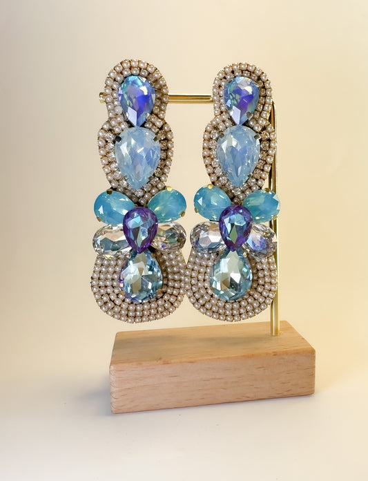 Blue crystal earrings edged