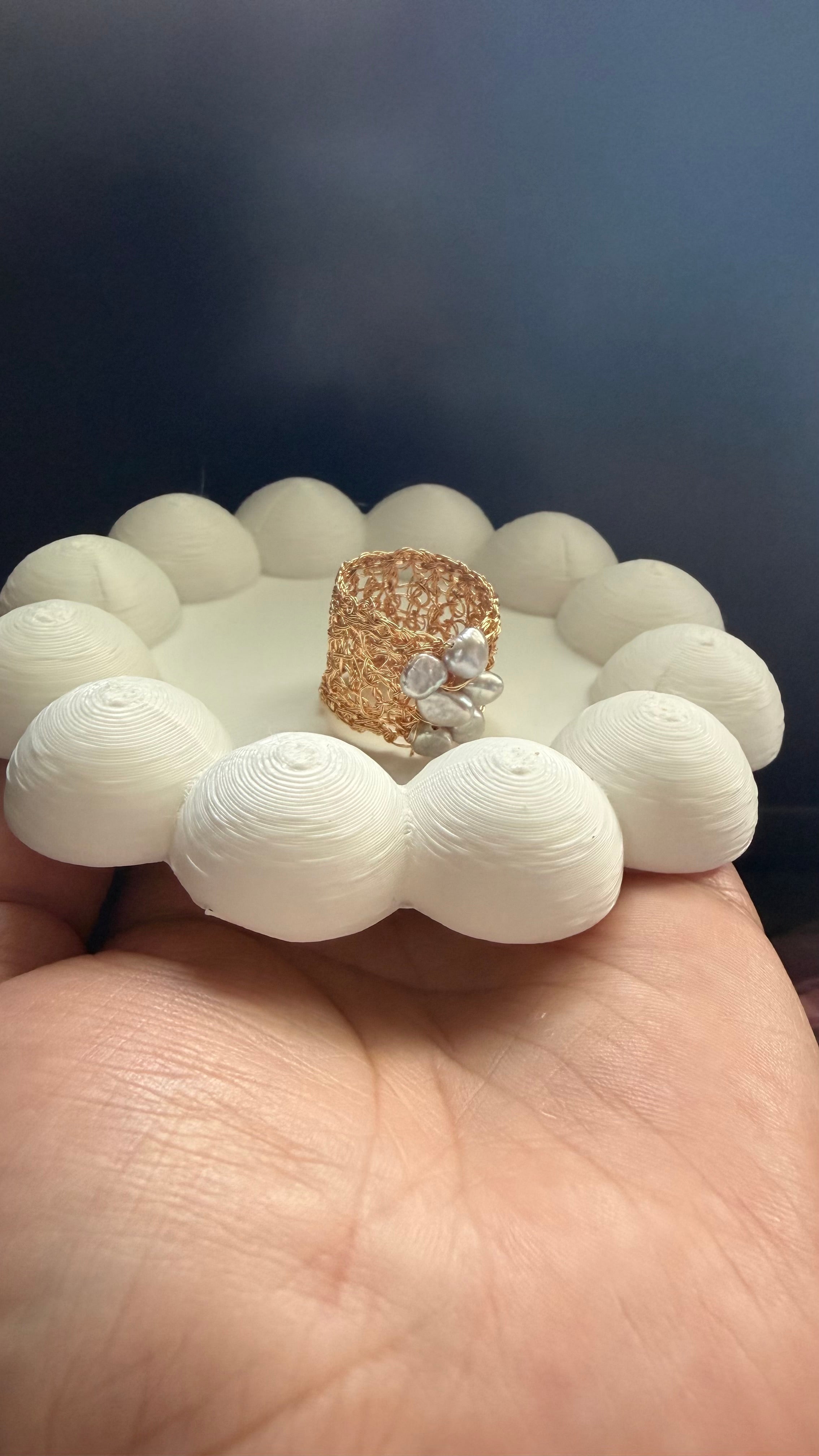 Pearl Wire Crochet Ring | Handmade Gold-Plated Jewelry