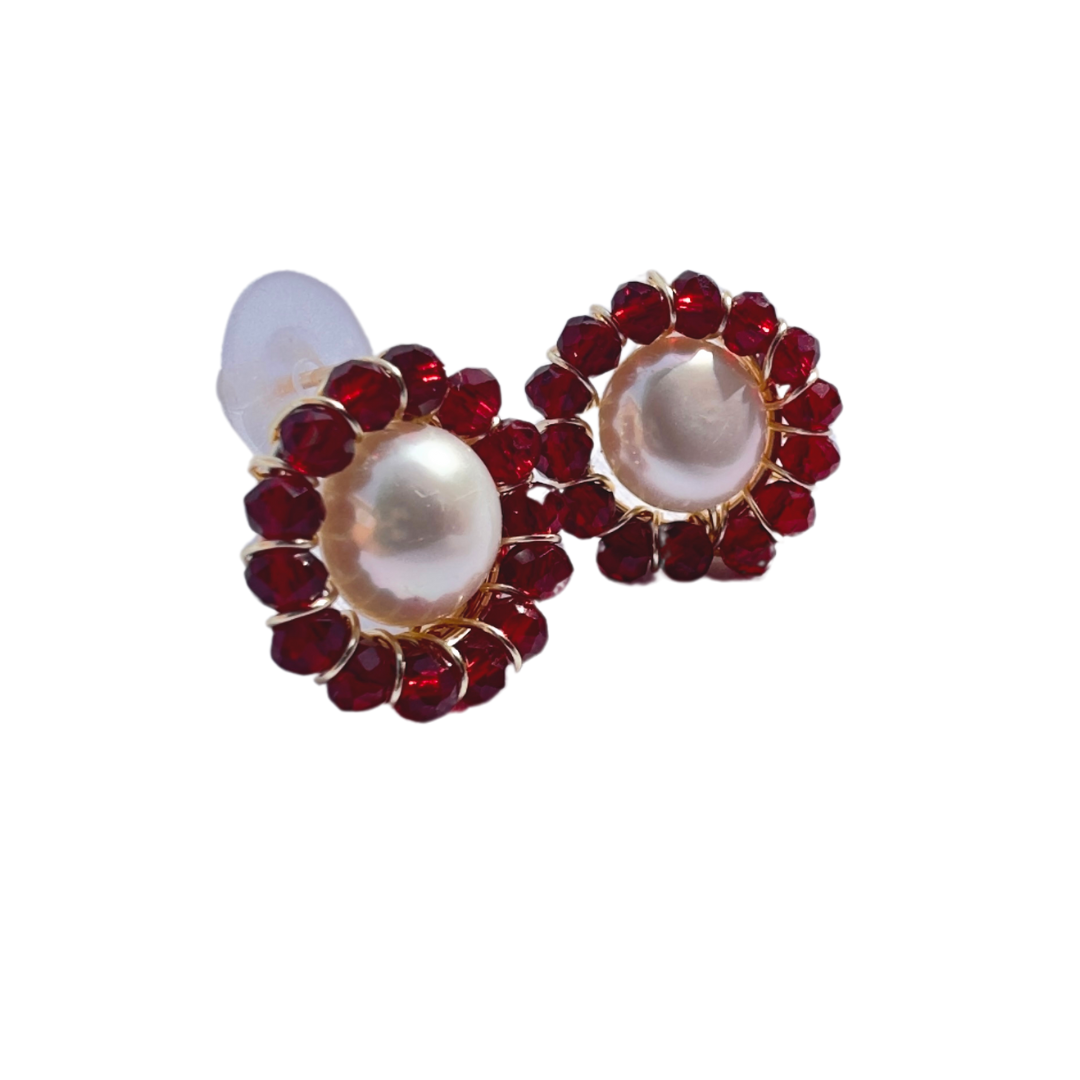 Mini Pearl Earrings with Colorful Sparkles