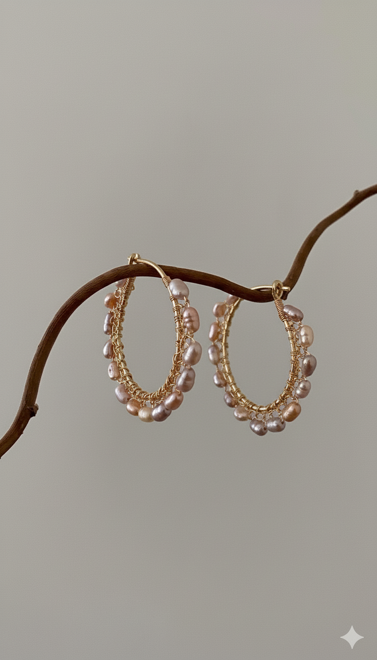 Dreamer Pearl Hoops — Lightweight Wire Crochet Hoops with Freshwater Pearls