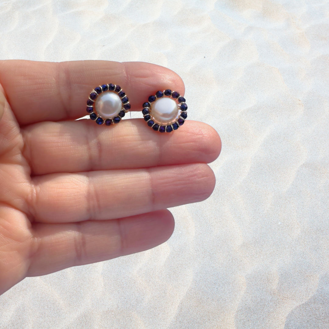 Mini Pearl Earrings with Colorful Sparkles