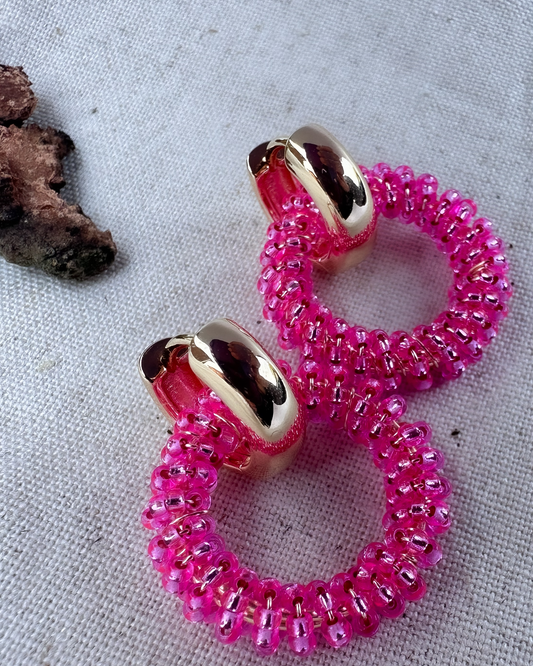 Fuscia Small infinity Earrings- Handmade Artisan Jewerly with Japanese Miyuki Beads