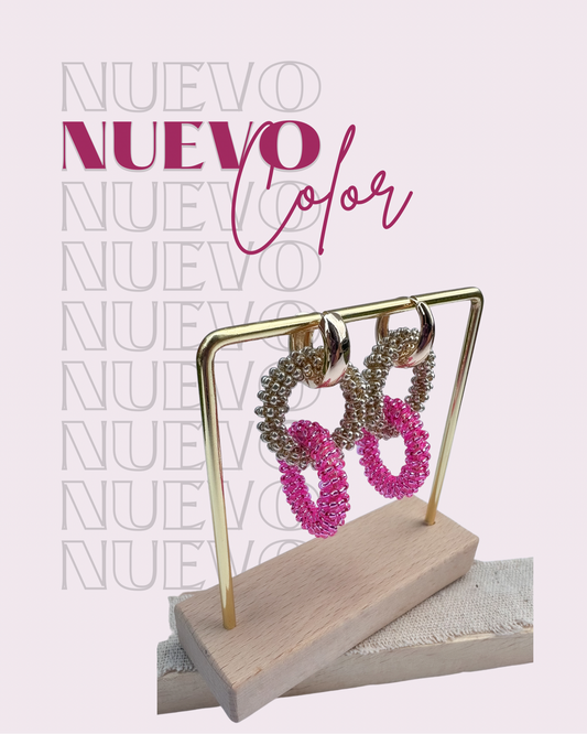 Infinity Earrings in Fuchsia and Silver - Handcrafted with Japanese Miyuki Beads on Stainless Steel Hoops