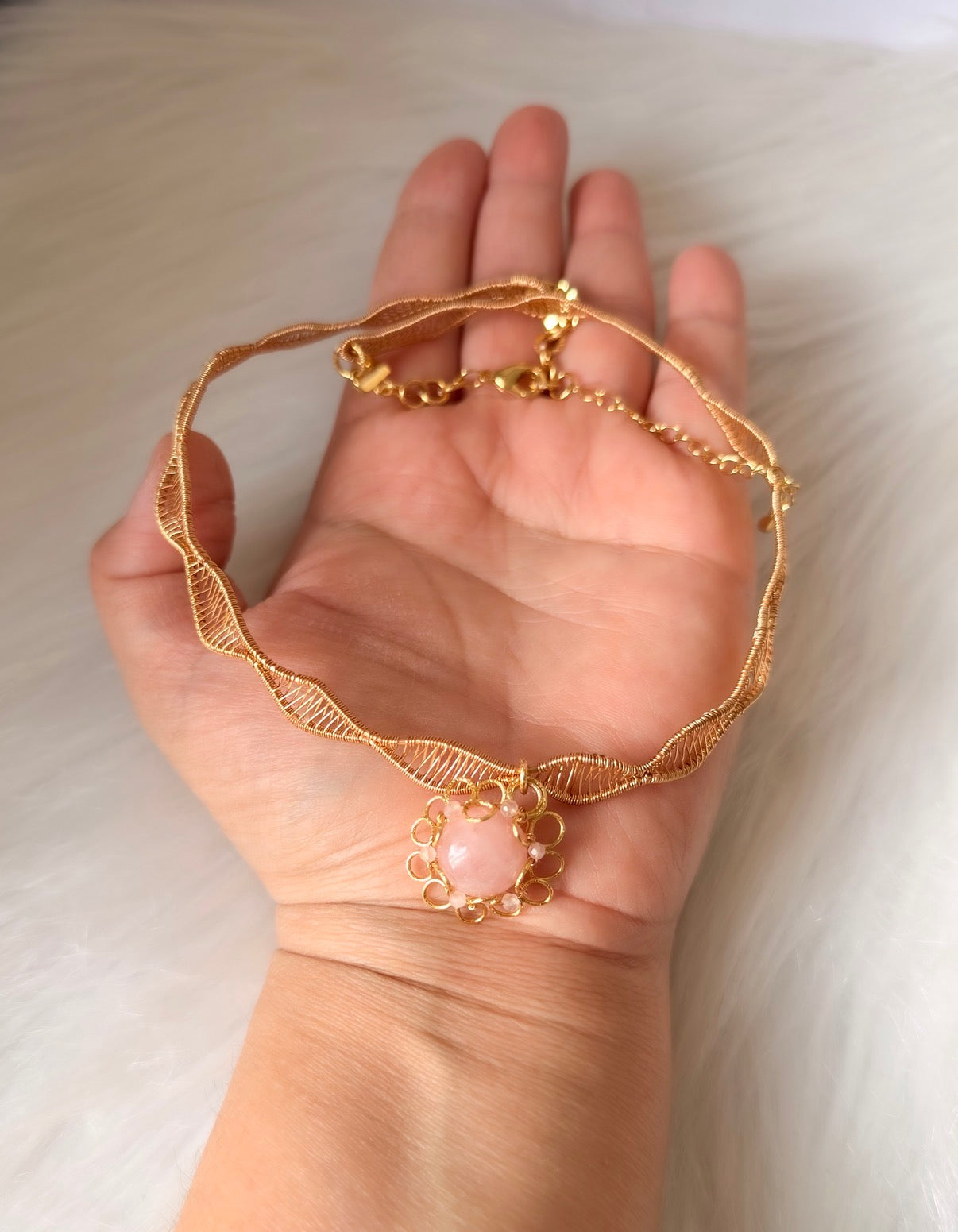 Luma Rose Quartz Choker — Handmade Wire Wrapped Necklace | Made to Order | Bellina