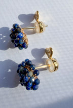 Natural Stone Stud Earrings — Handmade Gold Plated Wire | Lapis Lazuli, Quartz & Amethyst