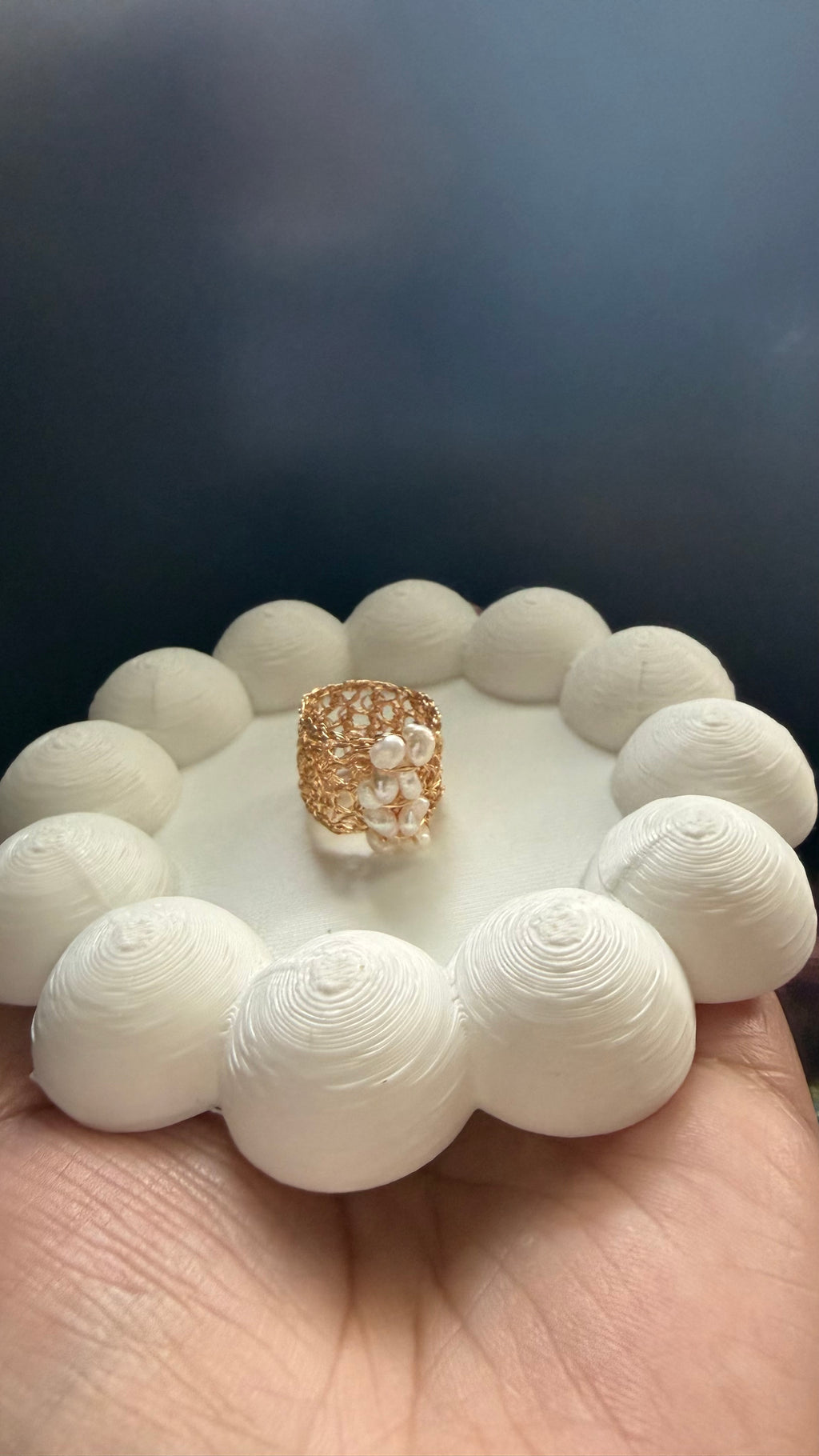 Pearl Wire Crochet Ring | Handmade Gold-Plated Jewelry