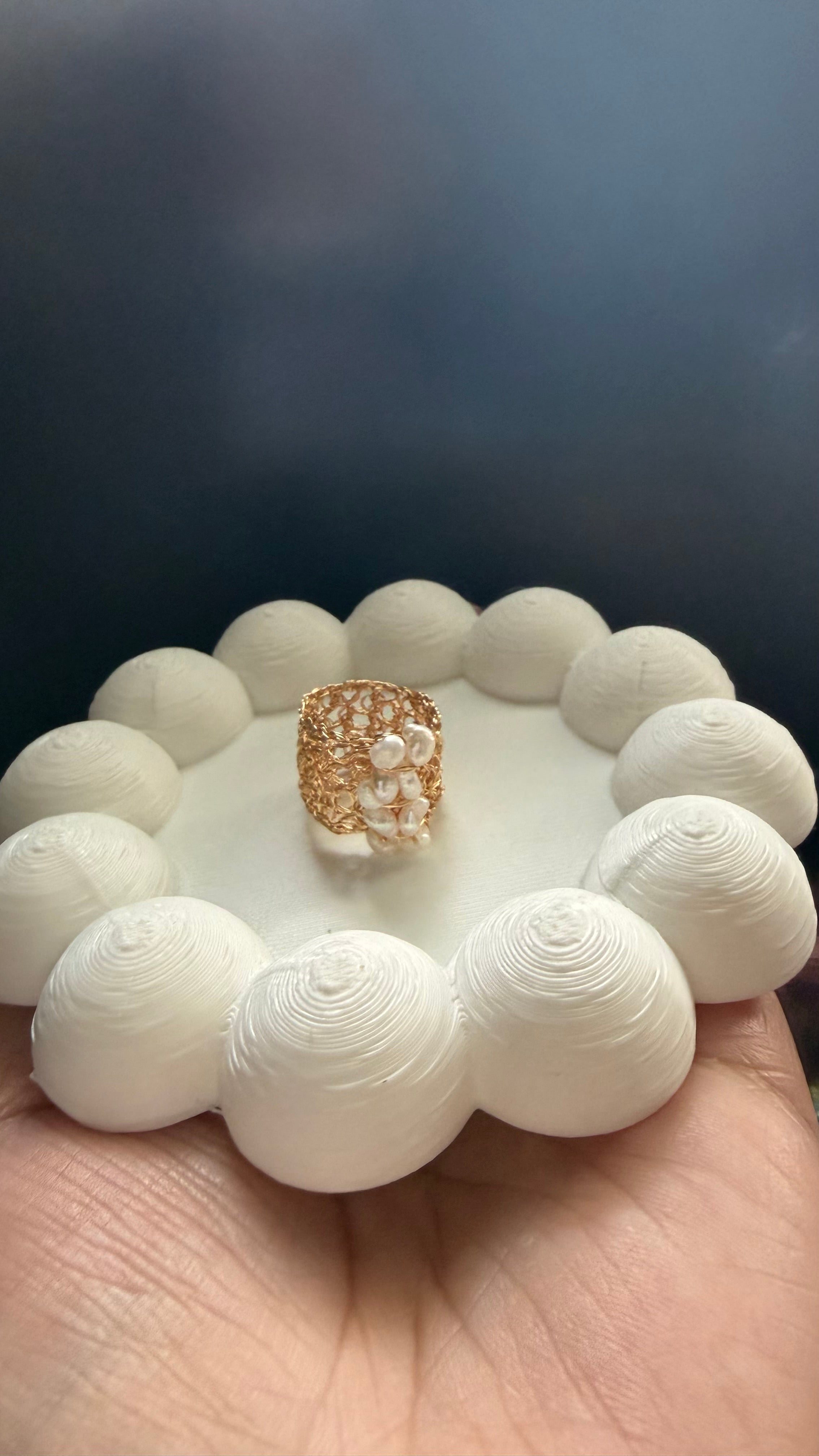 Pearl Wire Crochet Ring | Handmade Gold-Plated Jewelry