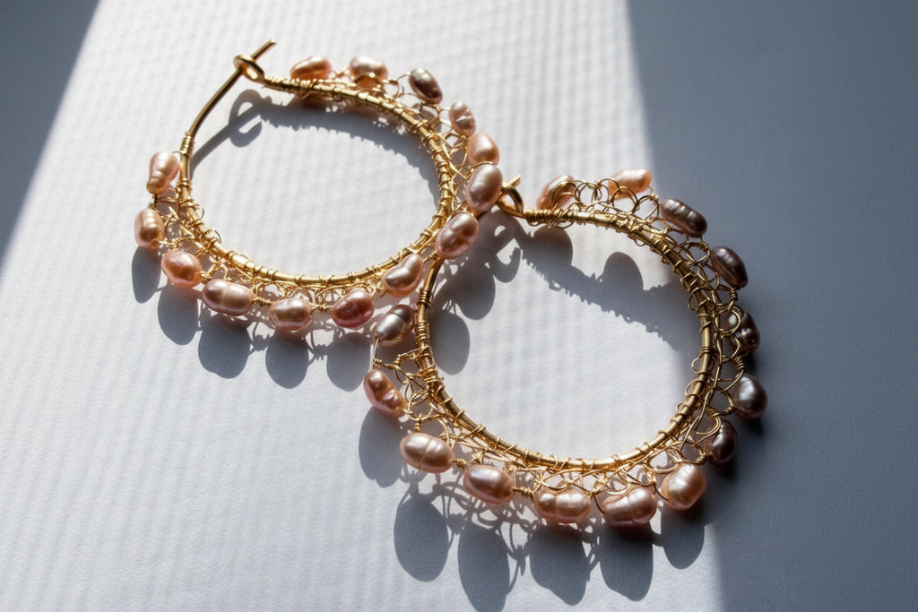 Dreamer Pearl Hoops — Lightweight Wire Crochet Hoops with Freshwater Pearls