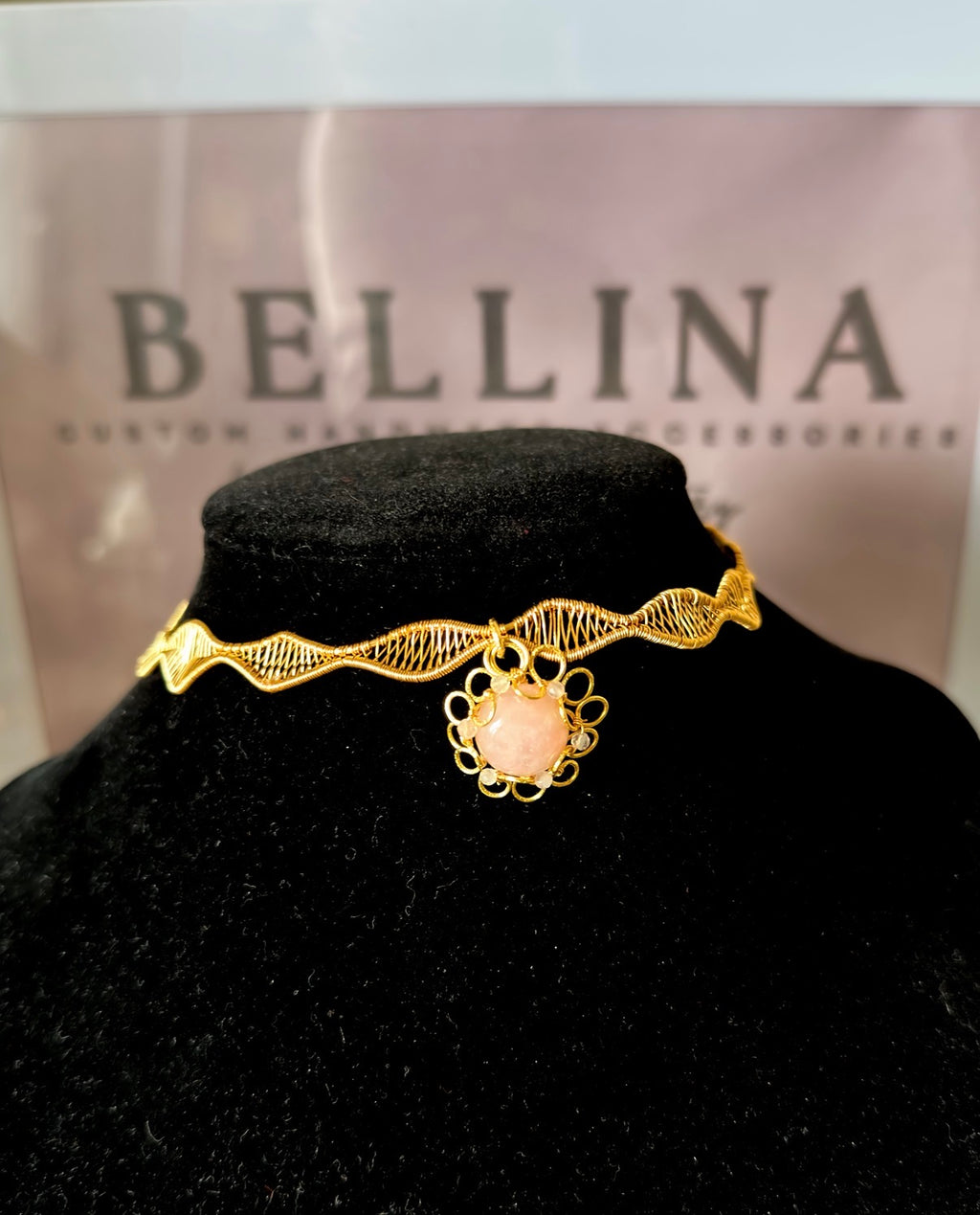 Luma Rose Quartz Choker — Handmade Wire Wrapped Necklace | Made to Order | Bellina