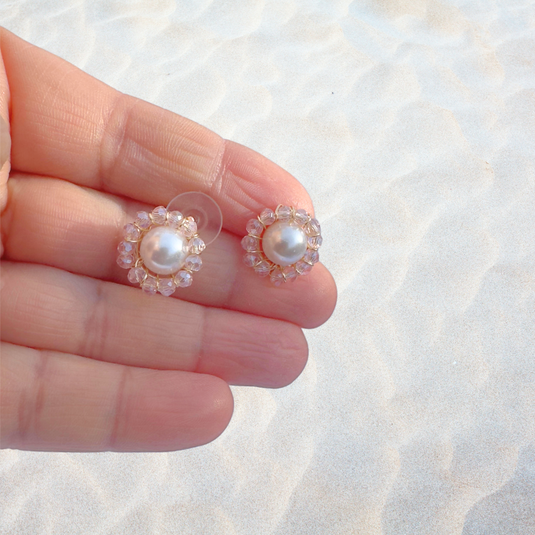 Mini Pearl Earrings with Colorful Sparkles