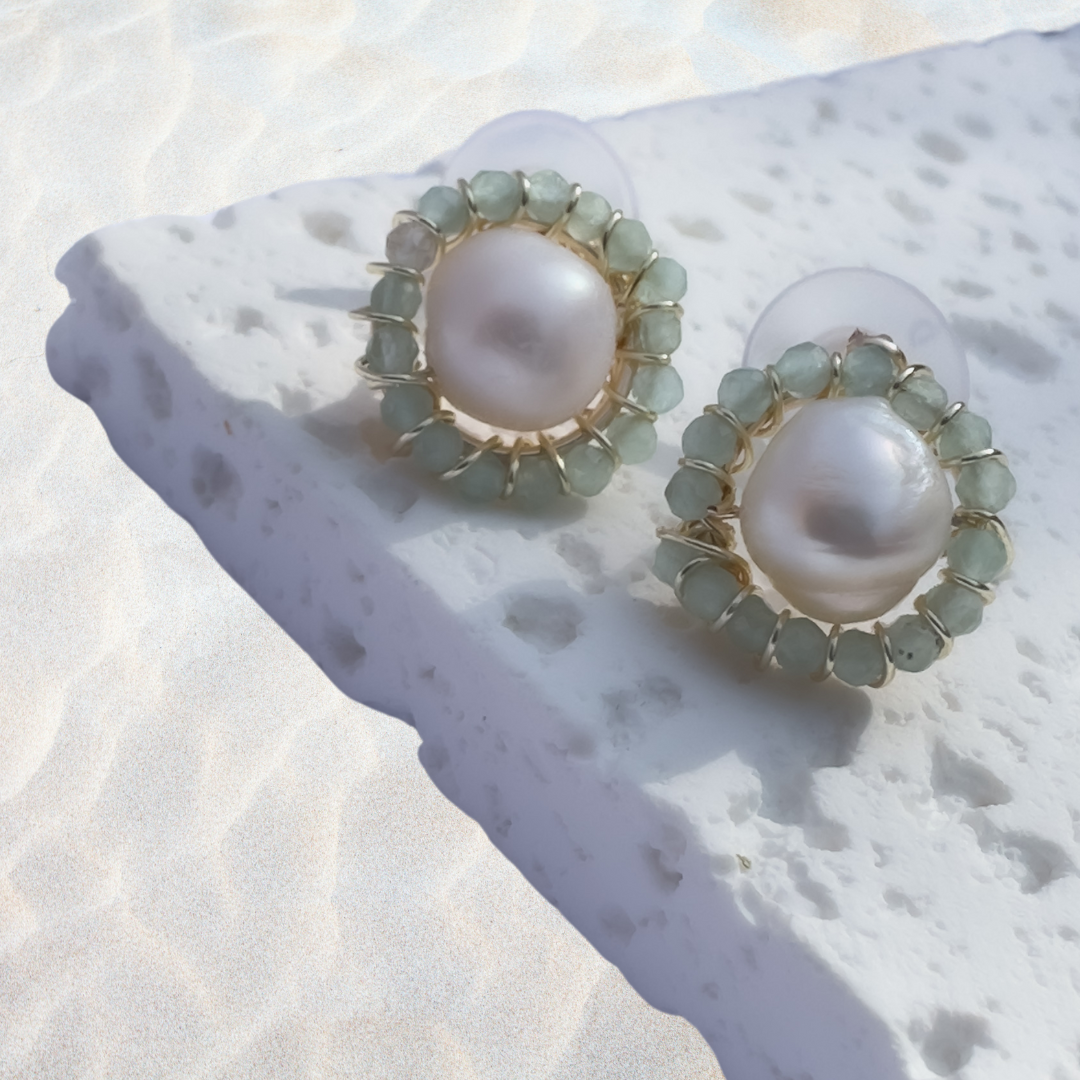 Mini Pearl Earrings with Colorful Sparkles