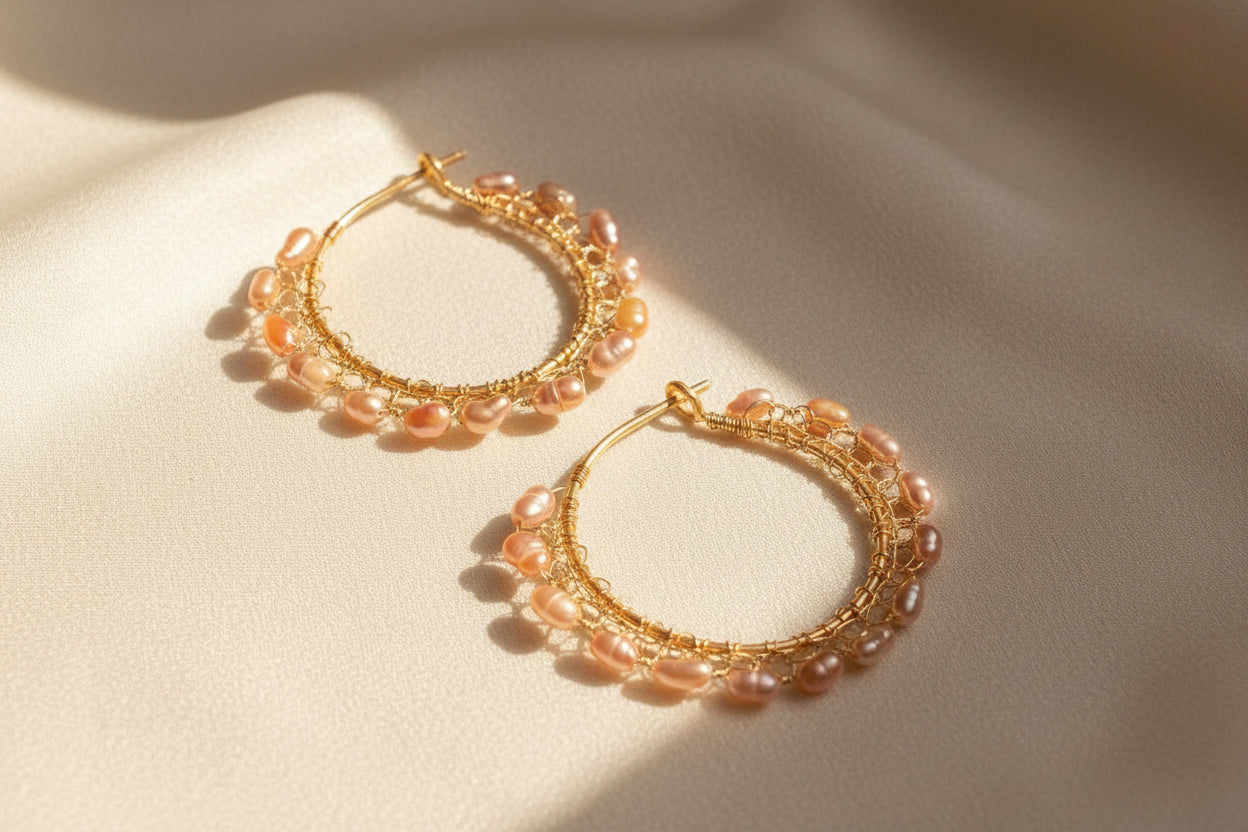 Dreamer Pearl Hoops — Lightweight Wire Crochet Hoops with Freshwater Pearls