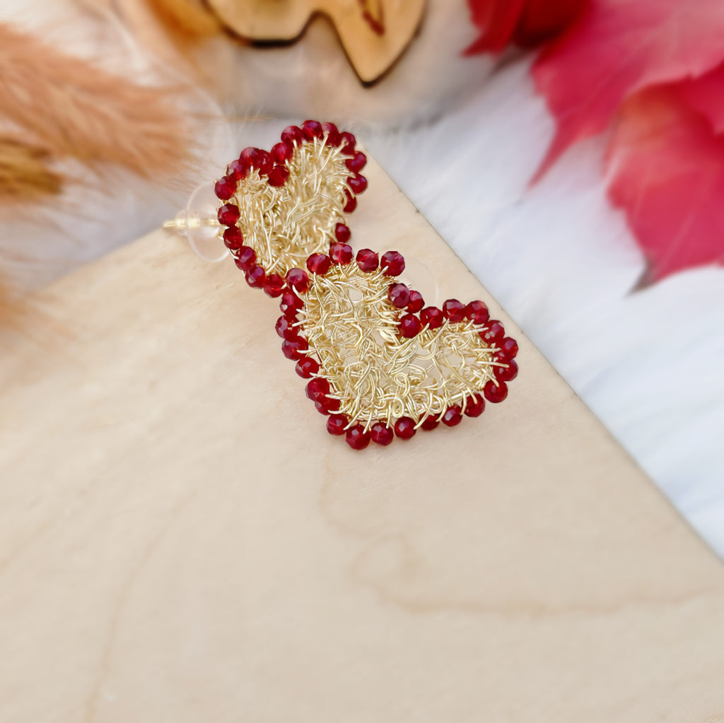 Anni – Handwoven Heart Earrings with Czech Beads or Zirconias