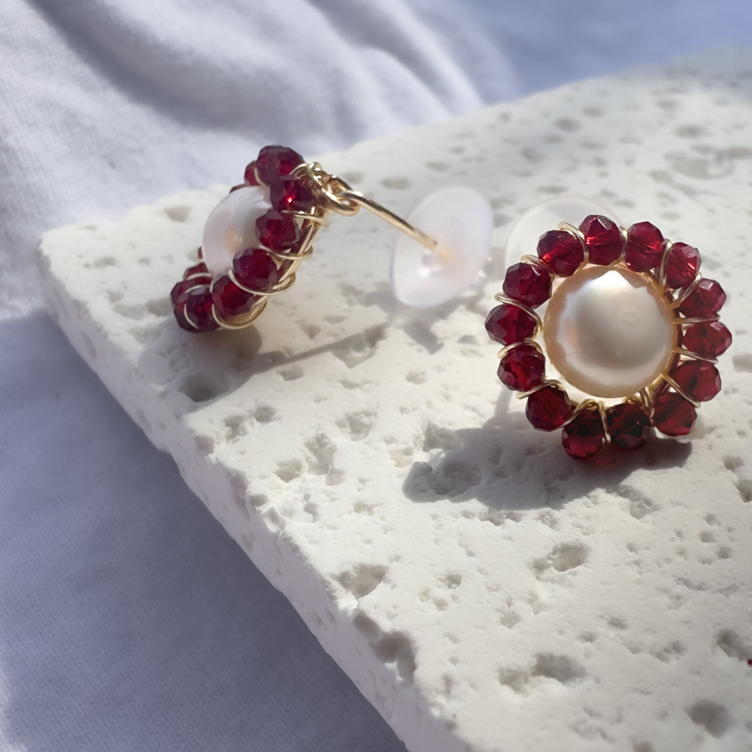 Mini Pearl Earrings with Colorful Sparkles