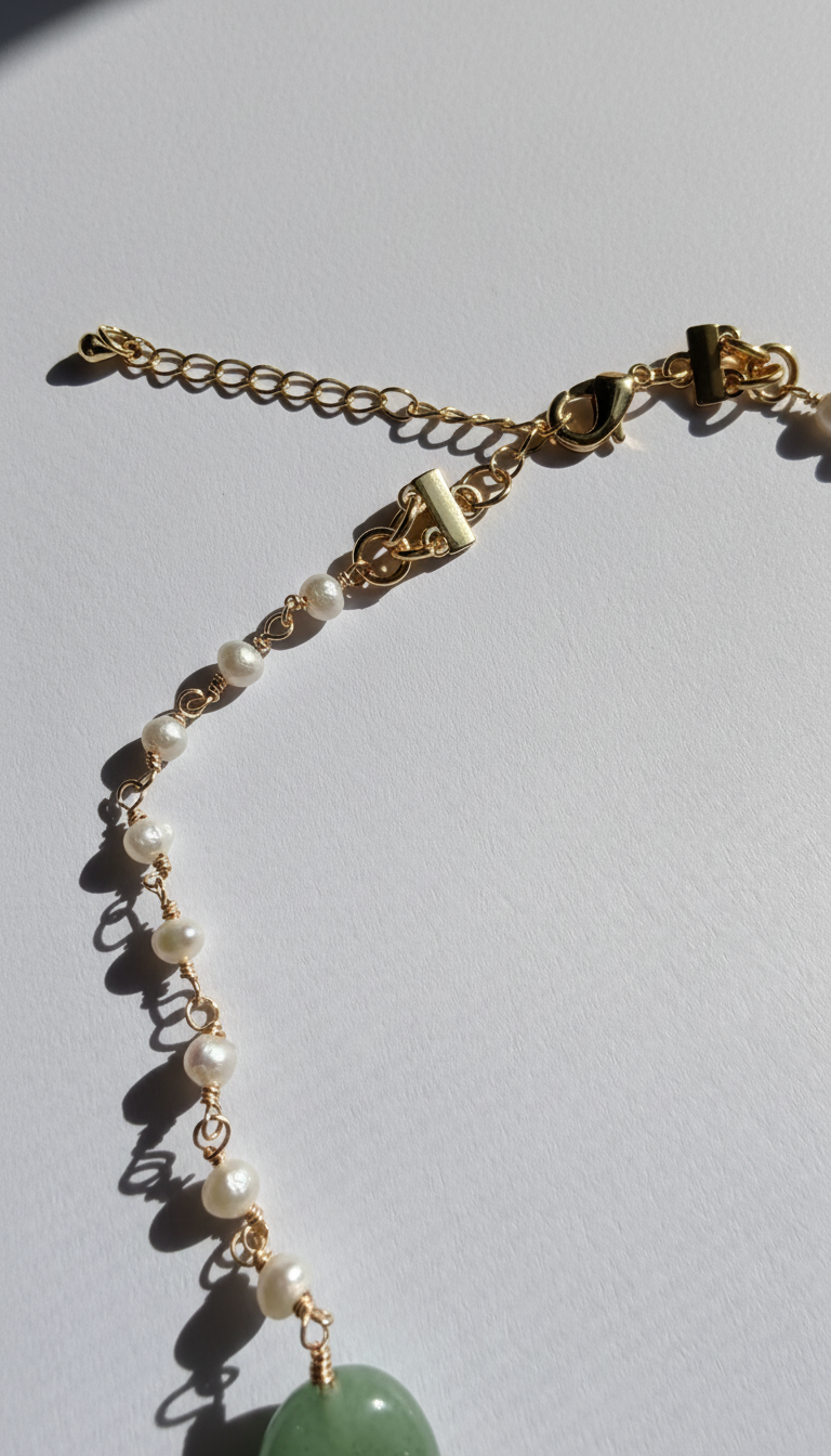 Isola Natural Stone Choker Set — Handmade Green Agate & Freshwater Pearl Jewelry | Bellina