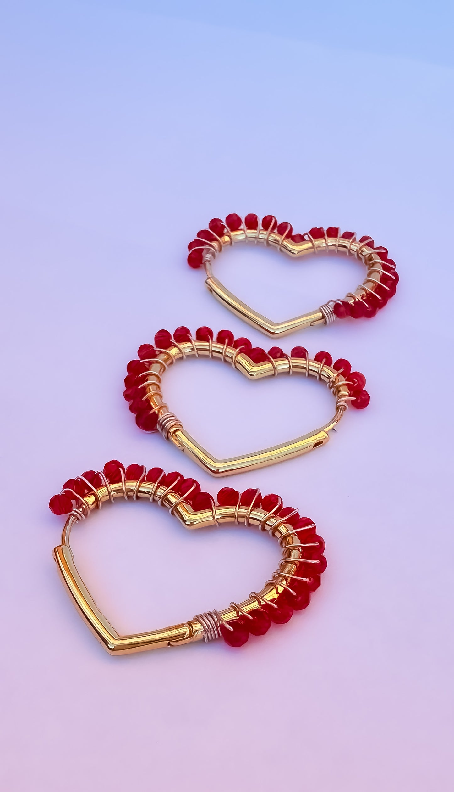 925 Silver Hoop Earrings with Cherry Red Czech Beads