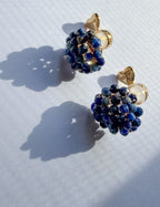Natural Stone Stud Earrings — Handmade Gold Plated Wire | Lapis Lazuli, Quartz & Amethyst