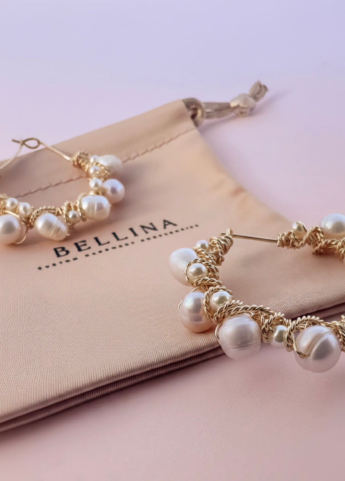 Pearl Hoop Earrings — Handmade Gold Wire Wrapped Hoops with Freshwater Pearls