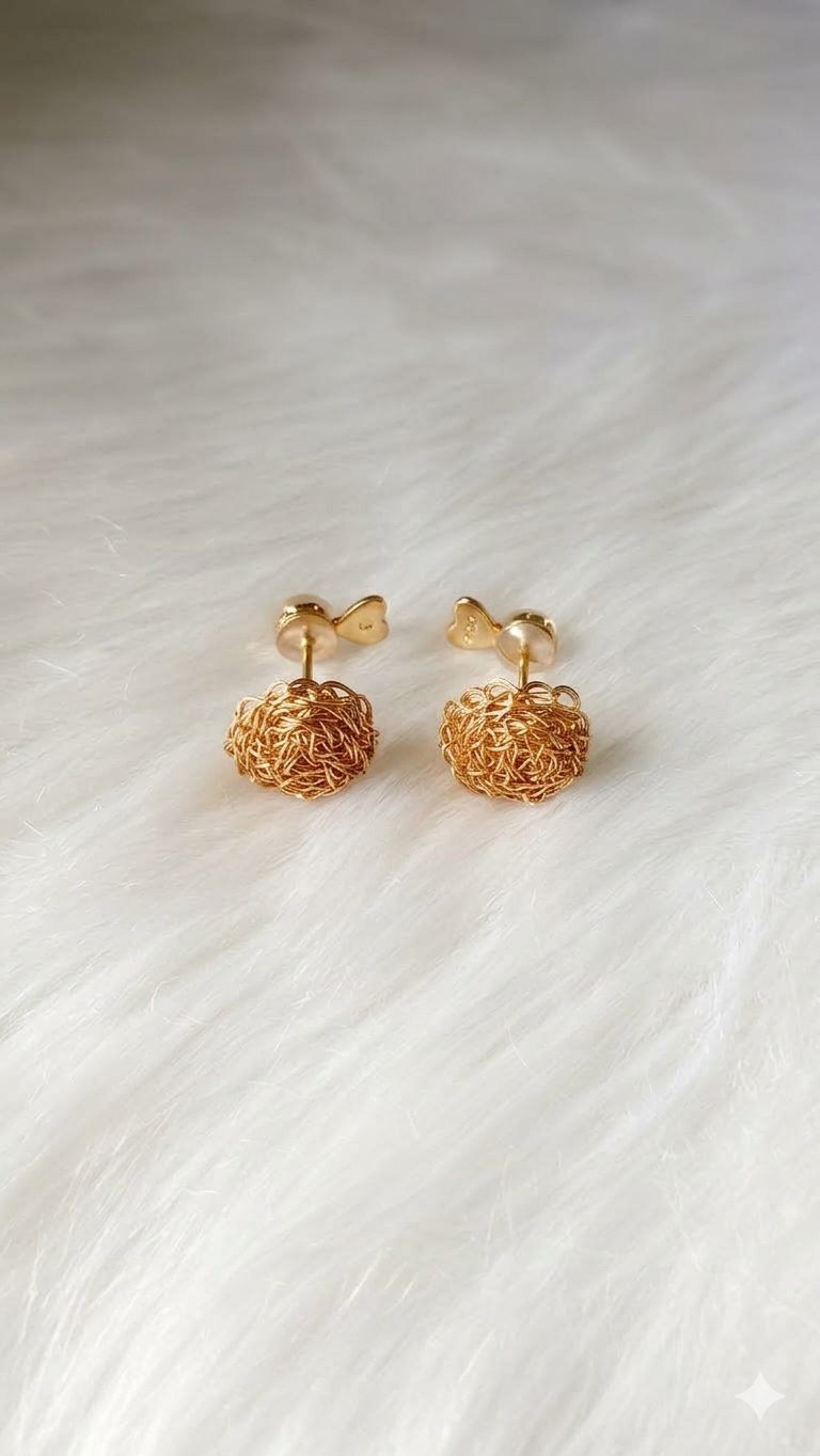 Petra Woven Wire Earrings — Handmade Peruvian Stitch & Wire Crochet | Gold Plated Hypoallergenic Studs | Bellina