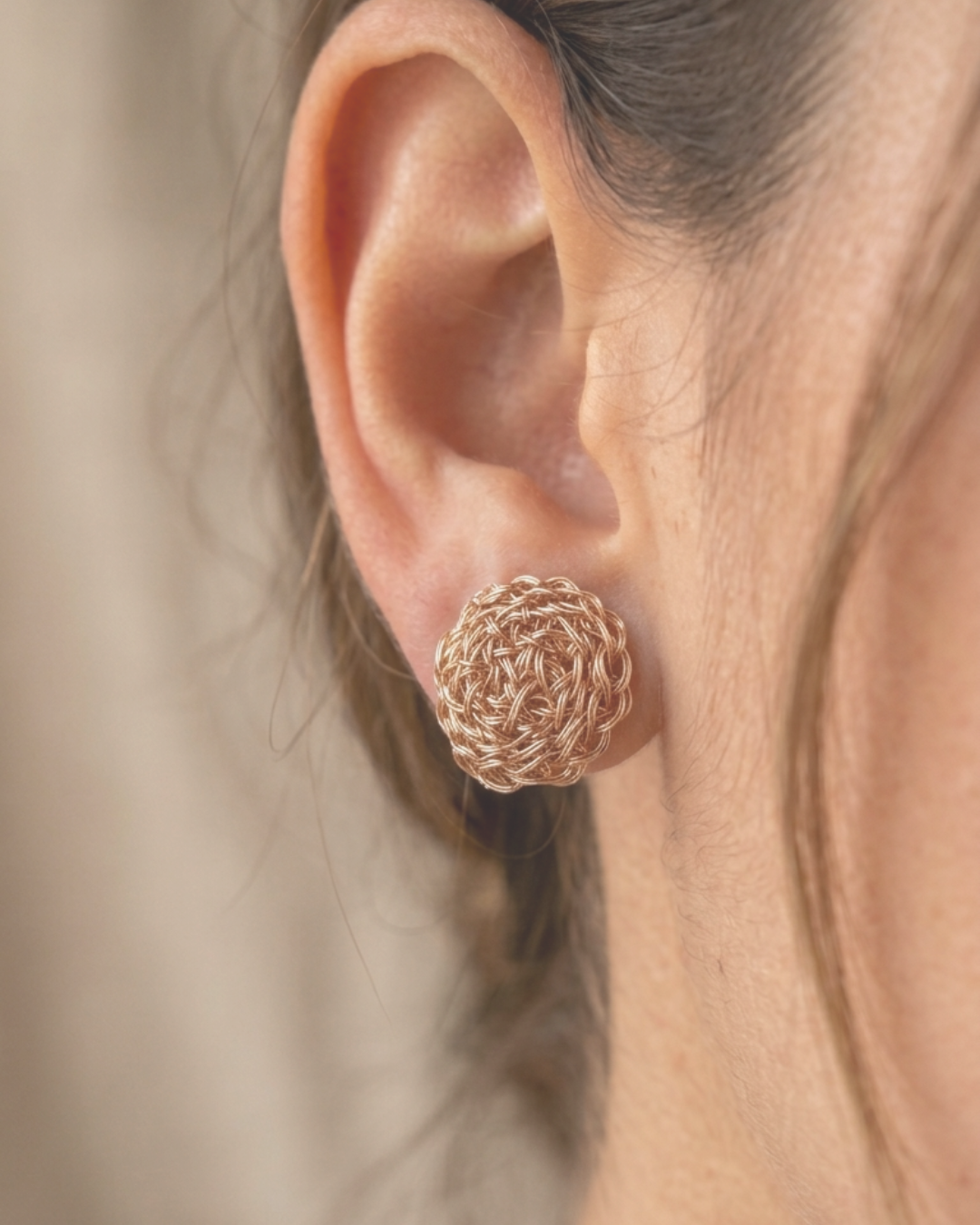 Petra Woven Wire Earrings — Handmade Peruvian Stitch & Wire Crochet | Gold Plated Hypoallergenic Studs | Bellina