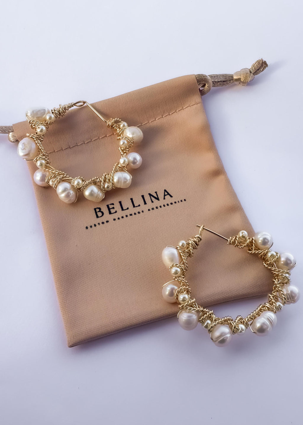 Pearl Hoop Earrings — Handmade Gold Wire Wrapped Hoops with Freshwater Pearls