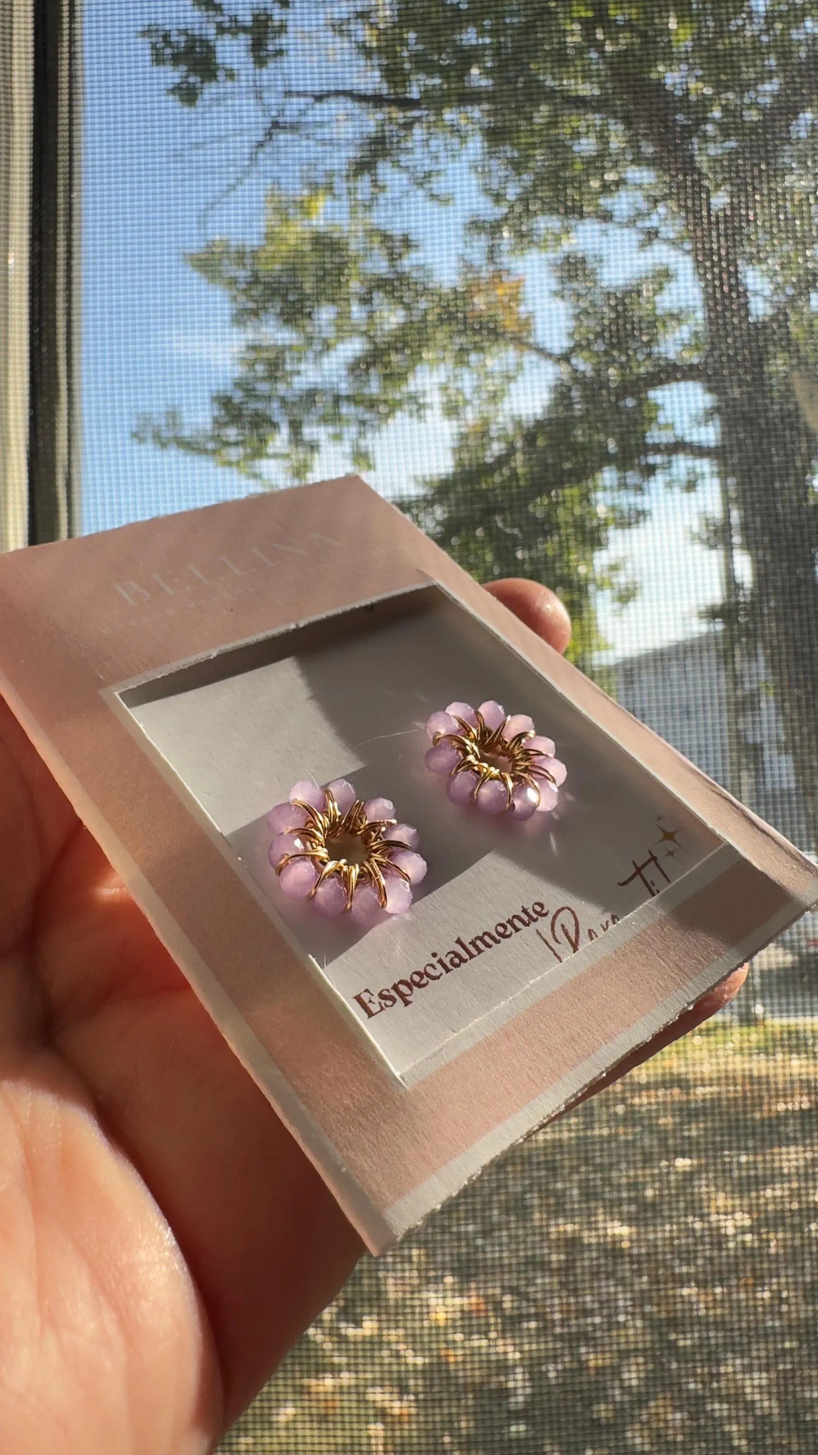 Coronita Floral Stud Earrings — Handmade Gold Plated Wire Earrings with Natural Stones | Bellina