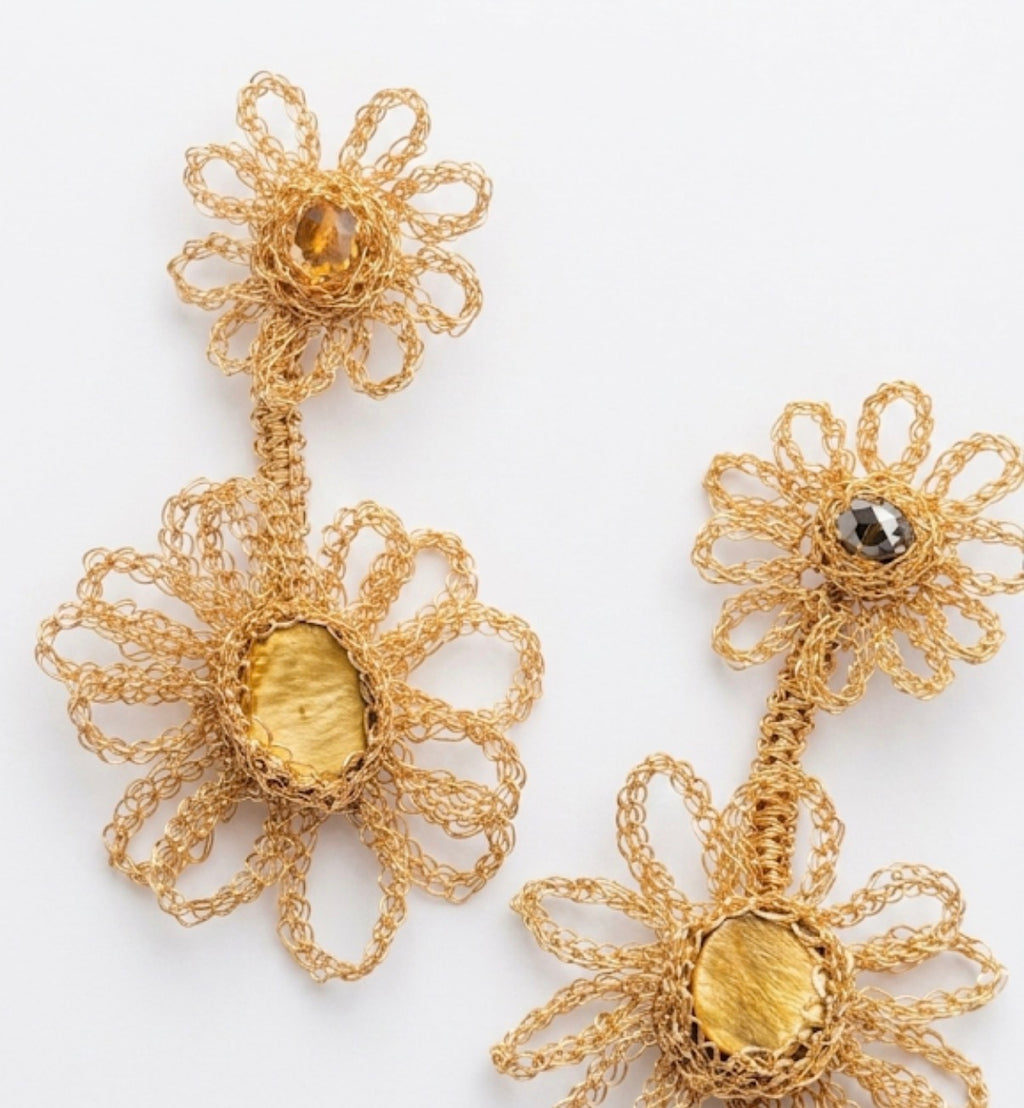 Daisy Bloom Wire Crochet Earrings | Handmade Floral Statement Jewelry