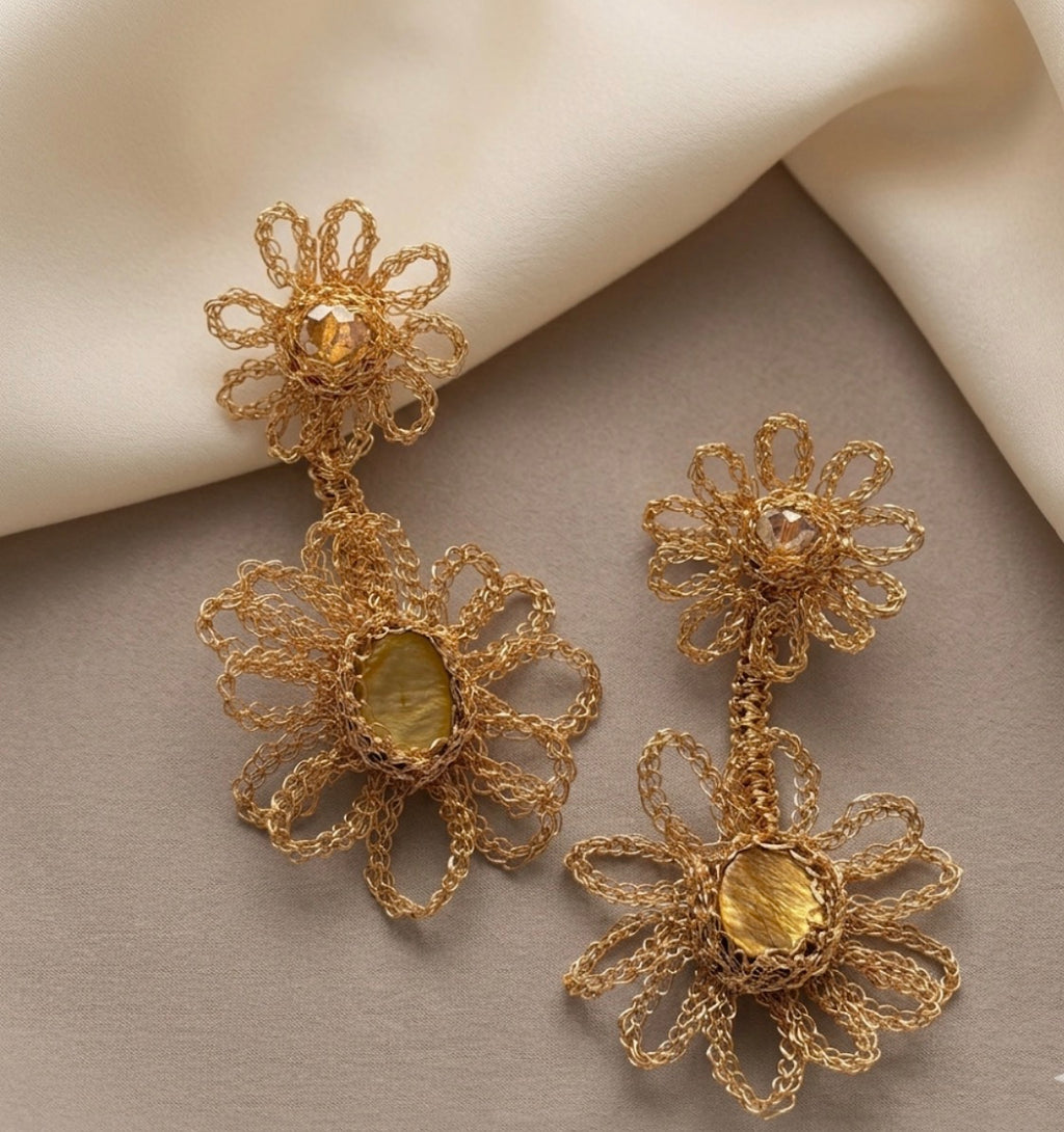 Daisy Bloom Wire Crochet Earrings | Handmade Floral Statement Jewelry