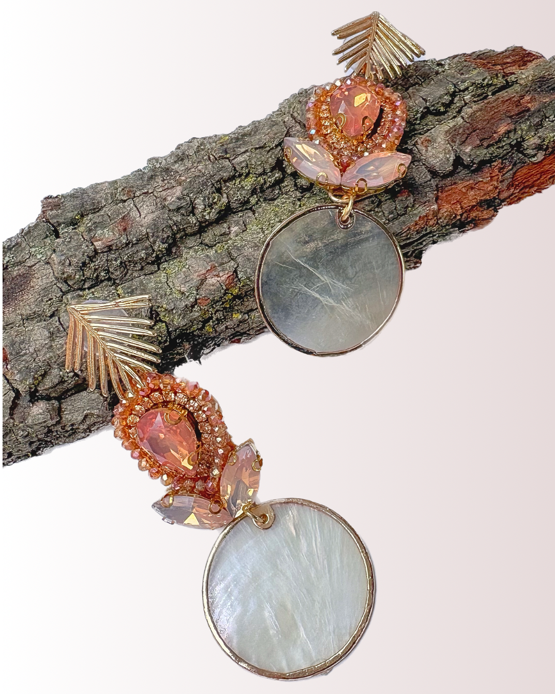 Large 'Sheet of Mother of Pearl' Earrings - Bohemian Style with Czech Crystals