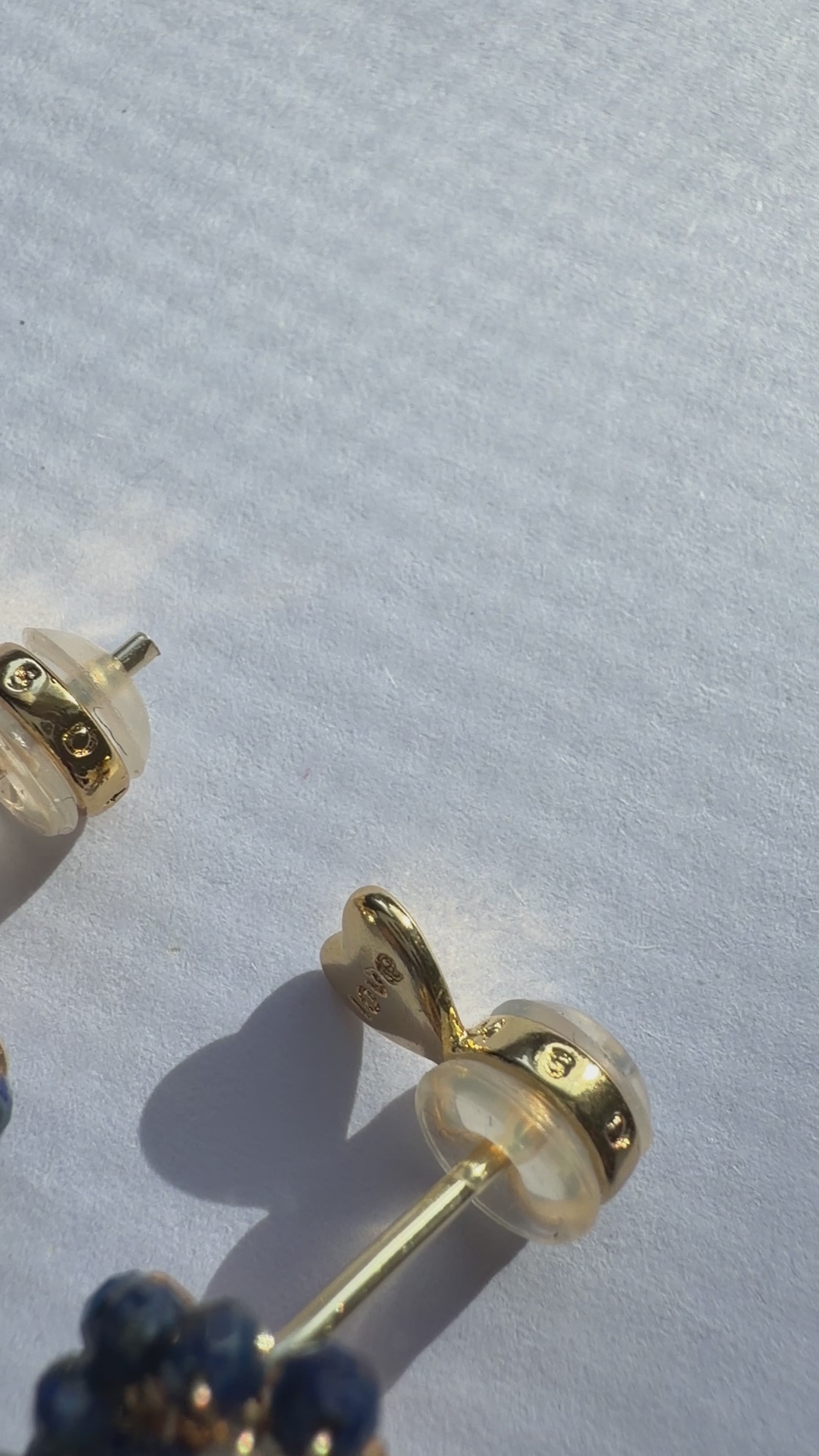 Natural Stone Stud Earrings — Handmade Gold Plated Wire | Lapis Lazuli, Quartz & Amethyst