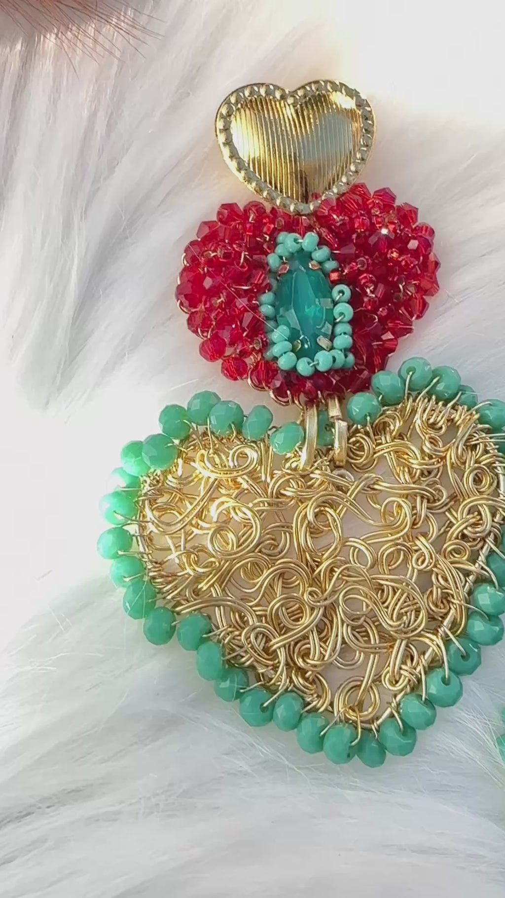 Maxi Anni ❤️  – Handcrafted Heart Earrings with Coral and Turquoise Agate Beads