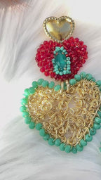 Maxi Anni ❤️  – Handcrafted Heart Earrings with Coral and Turquoise Agate Beads