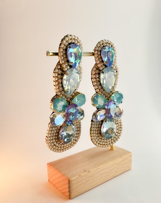 Blue crystal earrings edged
